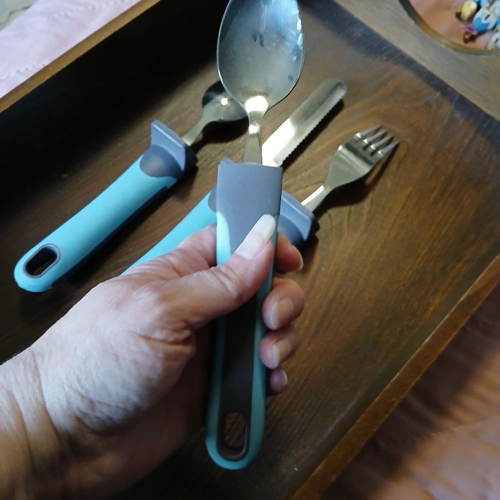 Adaptive Silverware Blue & Gray Weighted Cutlery Set for Dexterity Issues - Picture 4 of 4